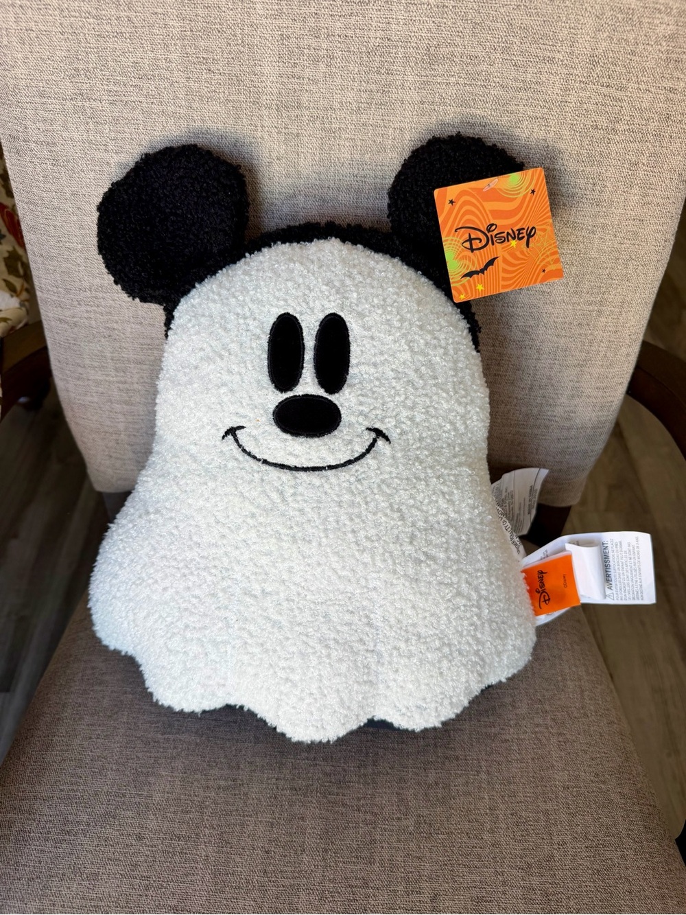 NWT Disney Black & White Mickey Ghost Plush Accent Pillow